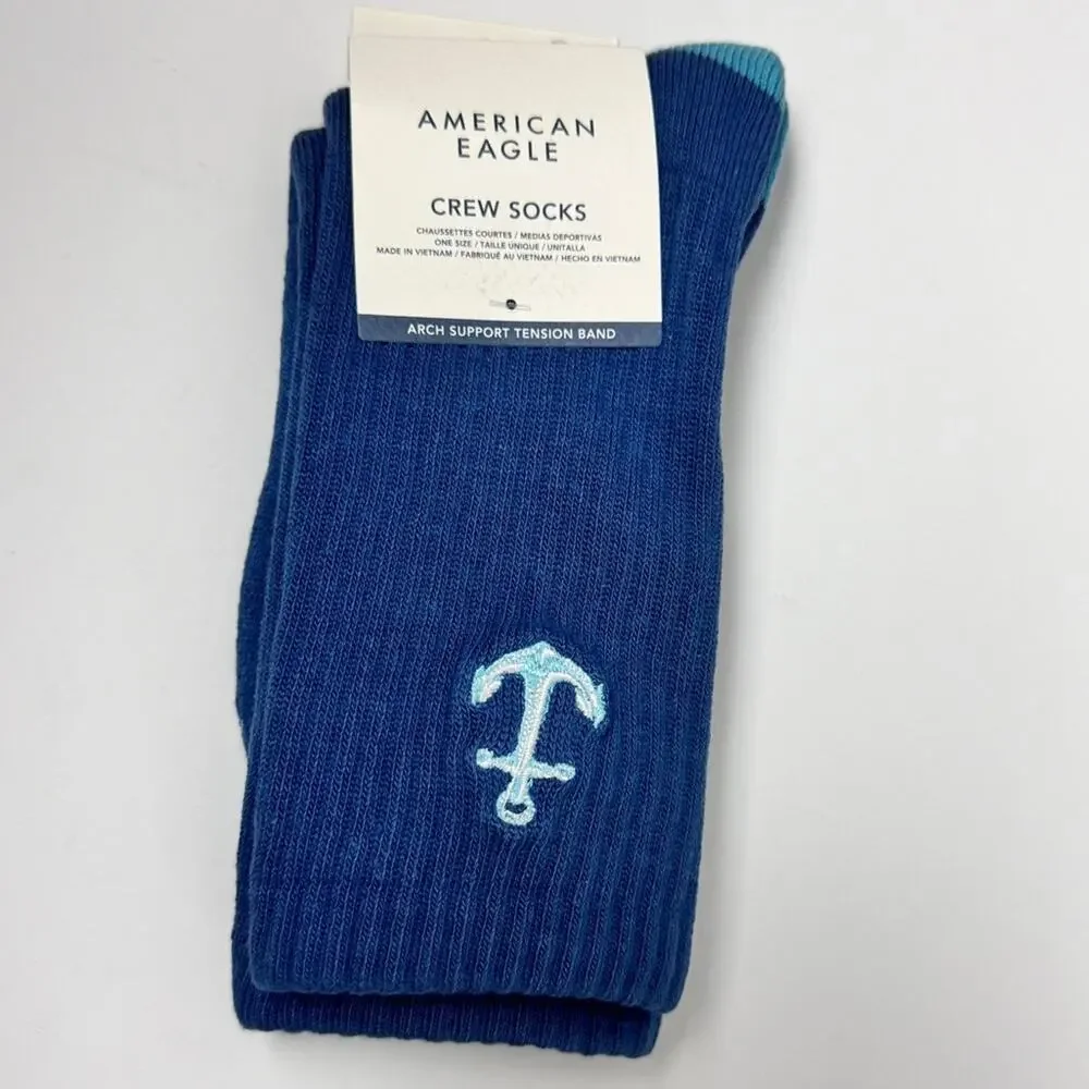 American Eagle Women's Preppy Style Crew Socks with Anchor Design One Pack NWT